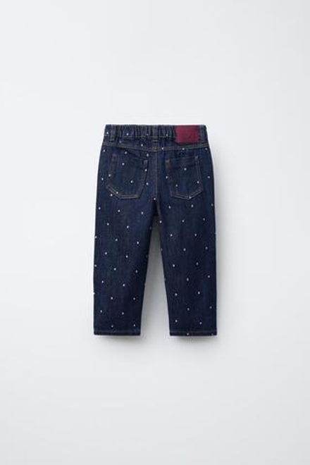 ZARA ДЖИНСЫ MOM FIT С ВЫШИВКОЙ, ВЫЦВЕТШИЙ СИНИЙ