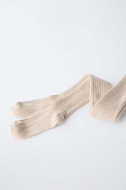 ZARA ОДНОТОННЫЕ КОЛГОТКИ В РУБЧИК, ПЕСОЧНЫЙ