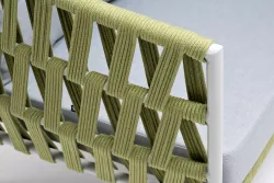 "Диего" диван 2-местный плетеный из роупа, каркас алюминий светло-серый (RAL7035) муар, роуп салатовый меланж круглый, ткань светло-серая