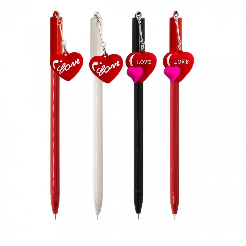 Ручка гелевая Alingar, " LOVE ", 0,5 мм, черная, с брелком, круглый, цветной, пластиковый корпус, картонная упаковка