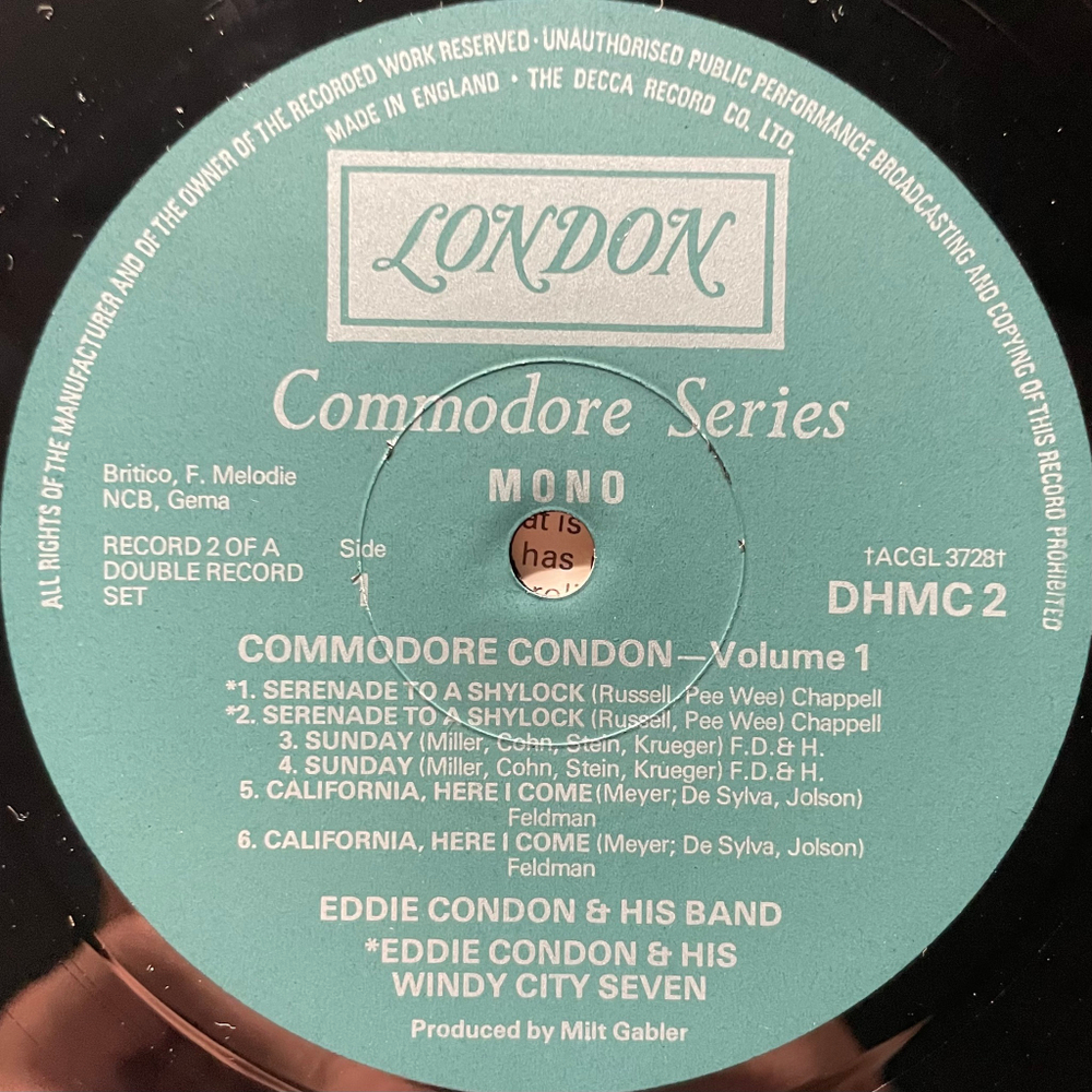 Eddie Condon And His Band ‎– Commodore Condon Vol. 1 2LP (Англия 1978г.)