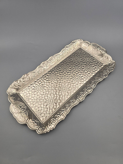Поднос прямоугольный декоративный 35*18 "Цветок" металлический /ACAR. Турция (серебристый)