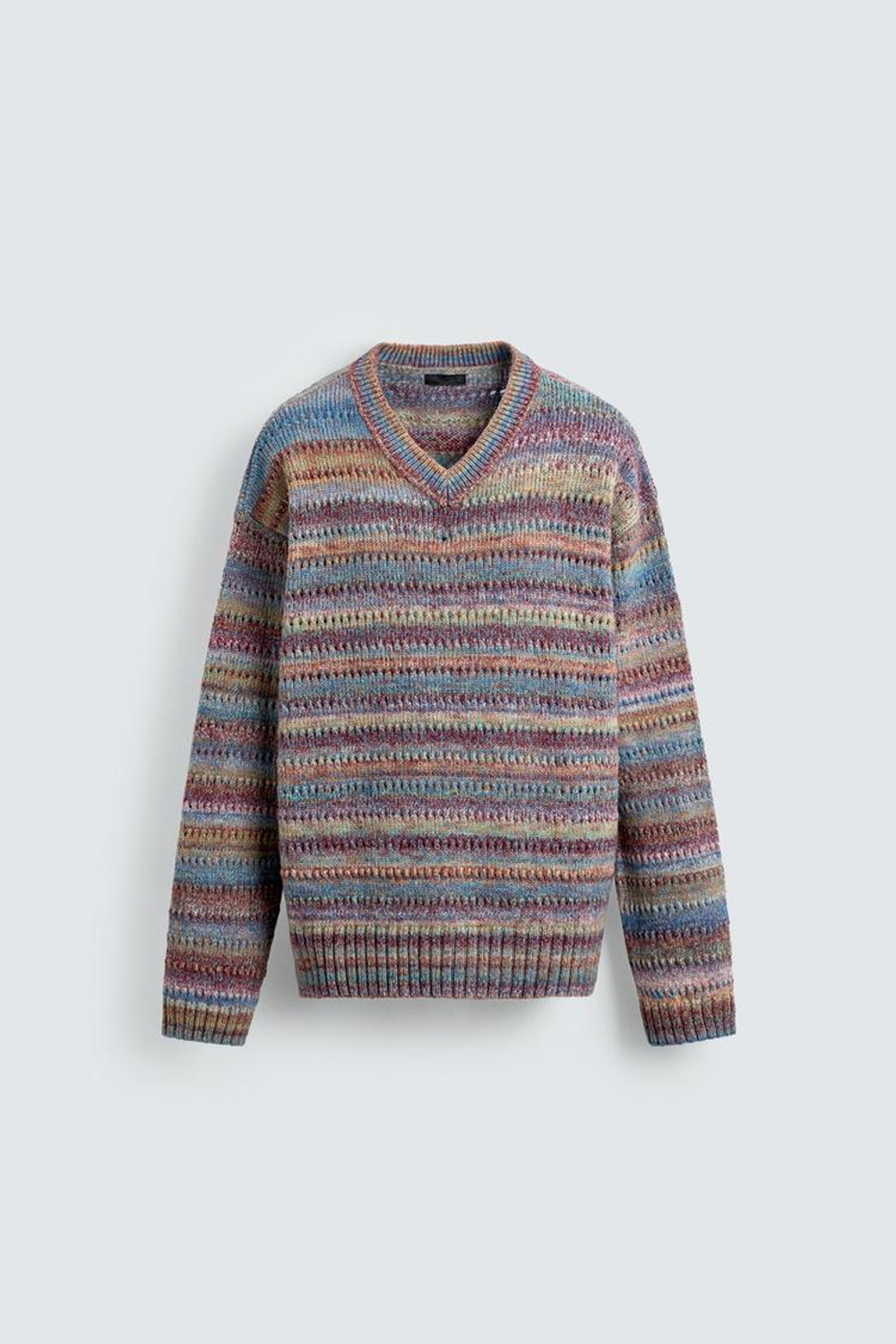 ZARA ДЖЕМПЕР В ПОЛОСКУ С АЖУРНОЙ ВЯЗКОЙ, РАЗНОЦВЕТНЫЙ