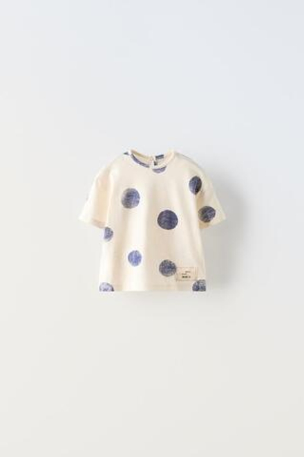 ZARA ФУТБОЛКА В ГОРОШЕК, СВЕТЛО-БЕЖЕВЫЙ