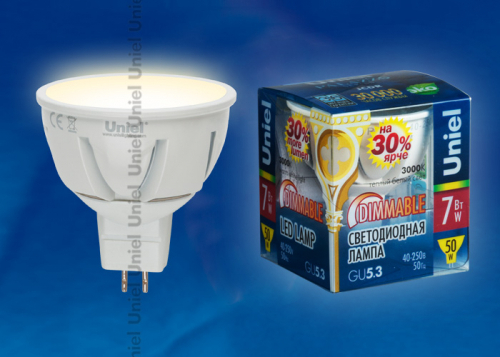 LED-JCDR-7W/WW/GU5.3/FR/DIM ALP01WH Лампа светодиодная диммируемая. Материал корпуса алюминий. Цвет свечения теплый белый. Серия Palazzo. Упаковка пла