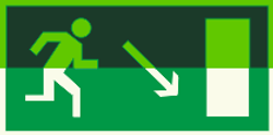 Е 07 "Направление к эвакуационному выходу направо вниз"