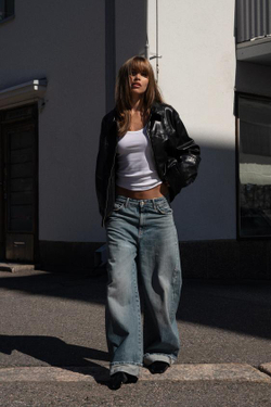 ZARA ДЖИНСЫ BAGGY FOLDED TRF СО СРЕДНЕЙ ПОСАДКОЙ, СИНИЙ