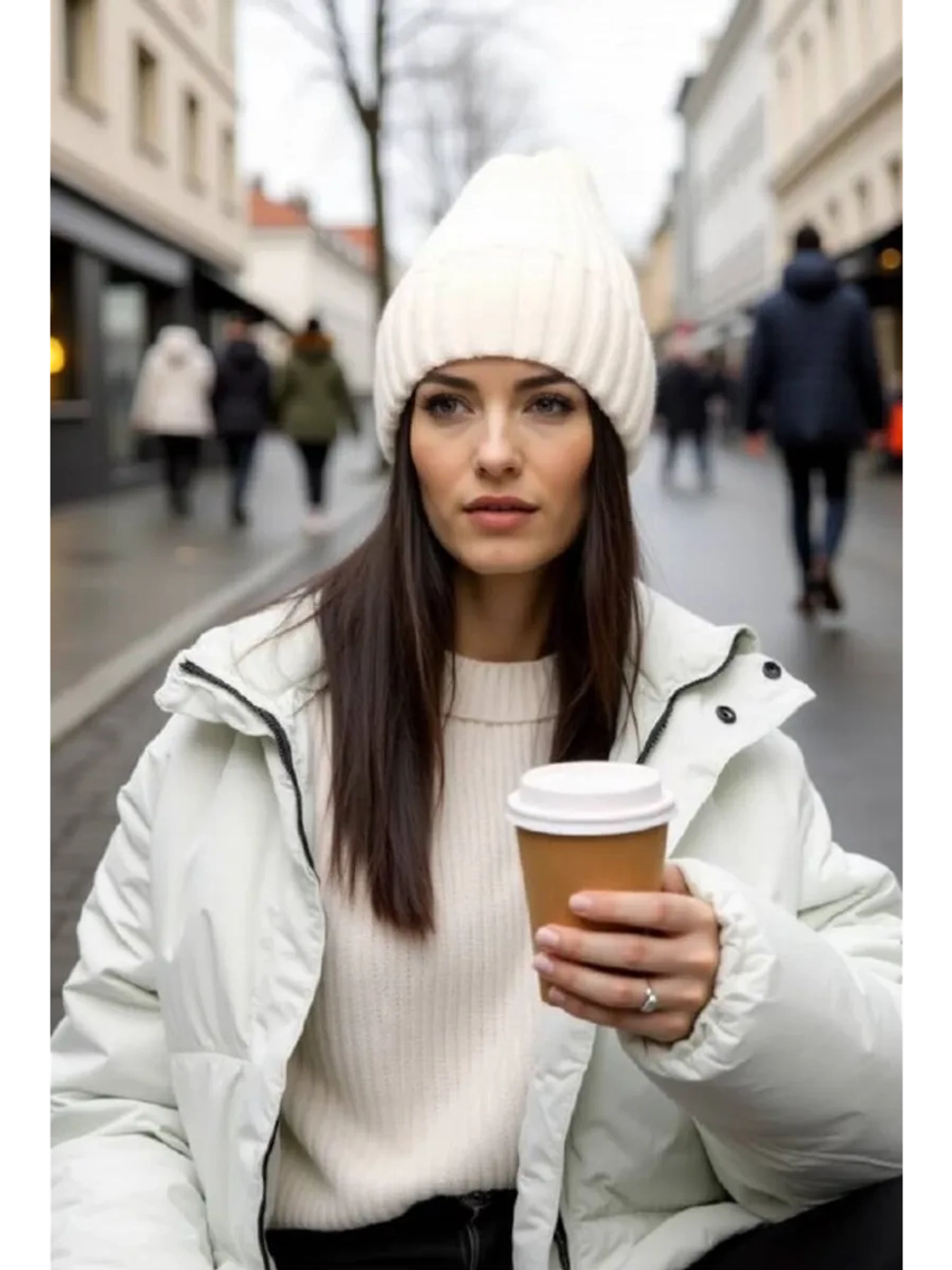 шапка вязаная теплая зимняя с отворотом стильная