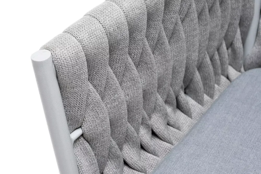 "Монако" стул плетеный из роупа, каркас алюминий светло-серый (RAL7035) муар, роуп светло-серый 40 мм, ткань светло-серая