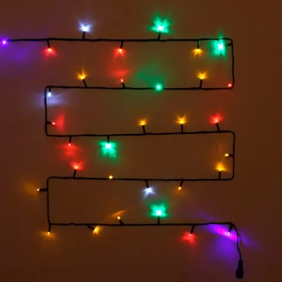 Гирлянда для улицы «Мерцание» 20м 240 ламп LED чёрный провод,1 реж.,IP-54, Мультицвет, белый мерцает (возможность соединения)