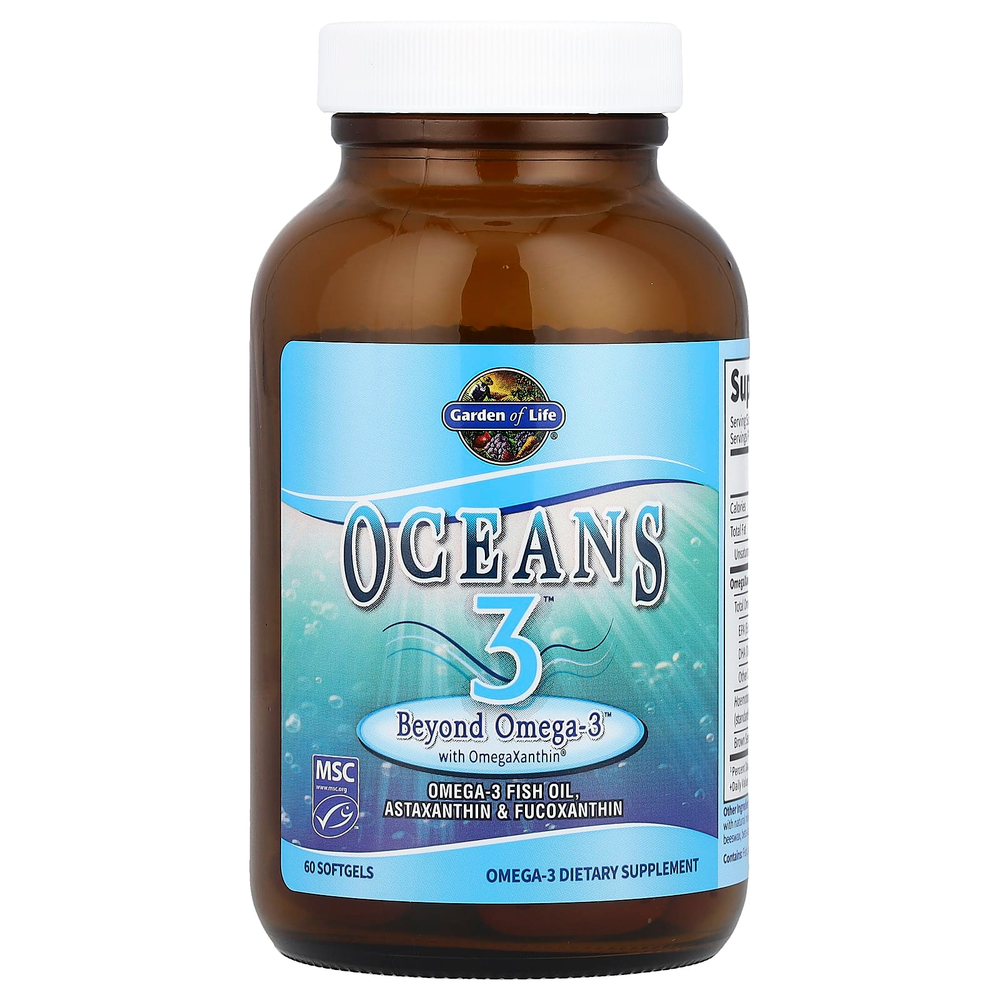Garden of Life, Oceans 3, Beyond Omega-3 с омега-ксантином, 60 желатиновых капсул