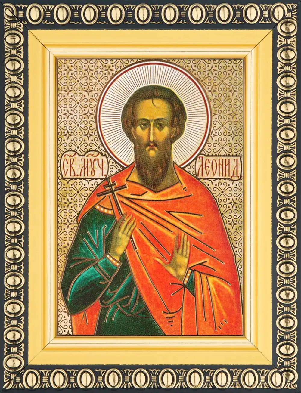 Икона "Леонид Коринфский" 6х9 в раме 8х11