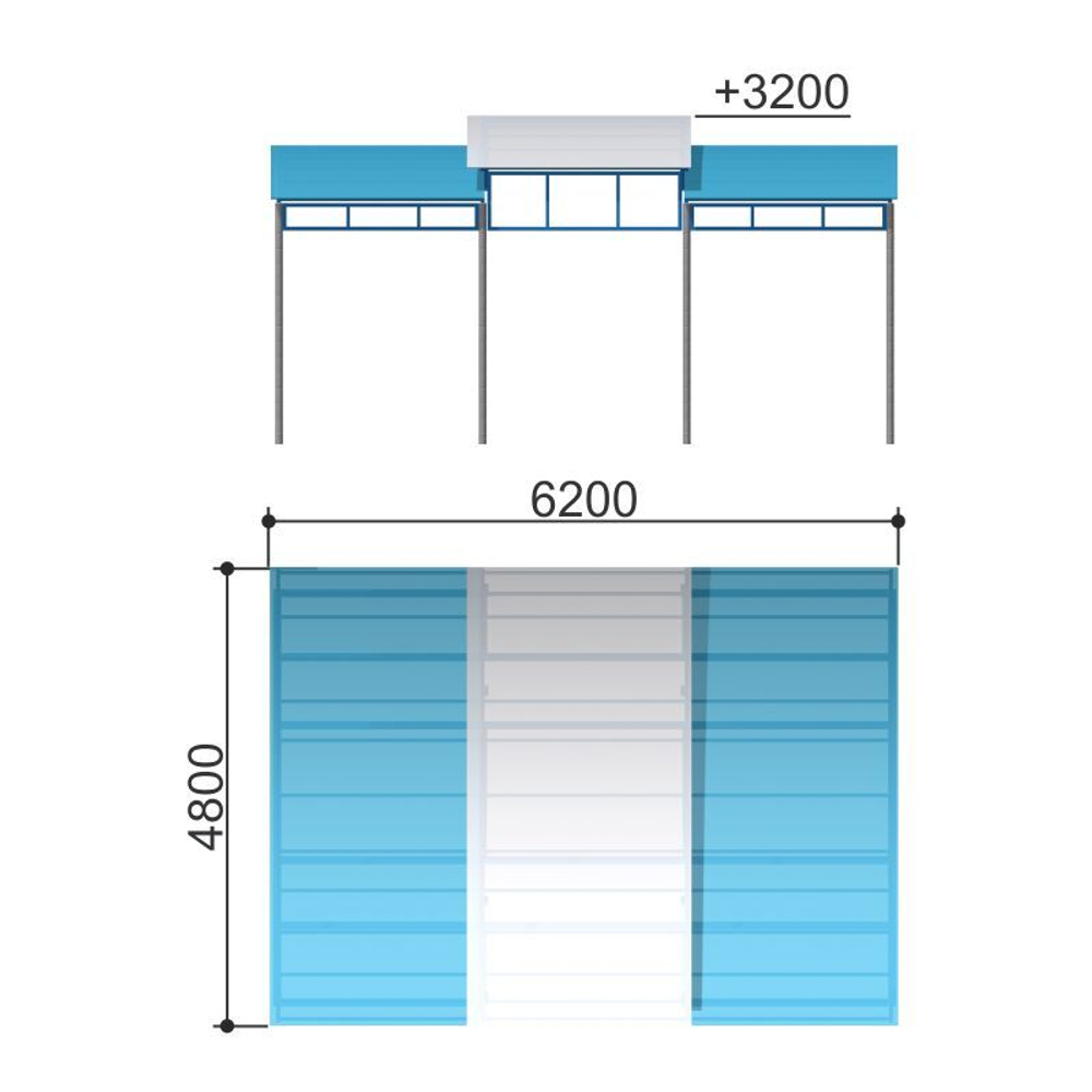 Теневой навес 6000 х 4000 Romana 301.11.00 (бетонируемый, ступенчатая крыша, без пола)