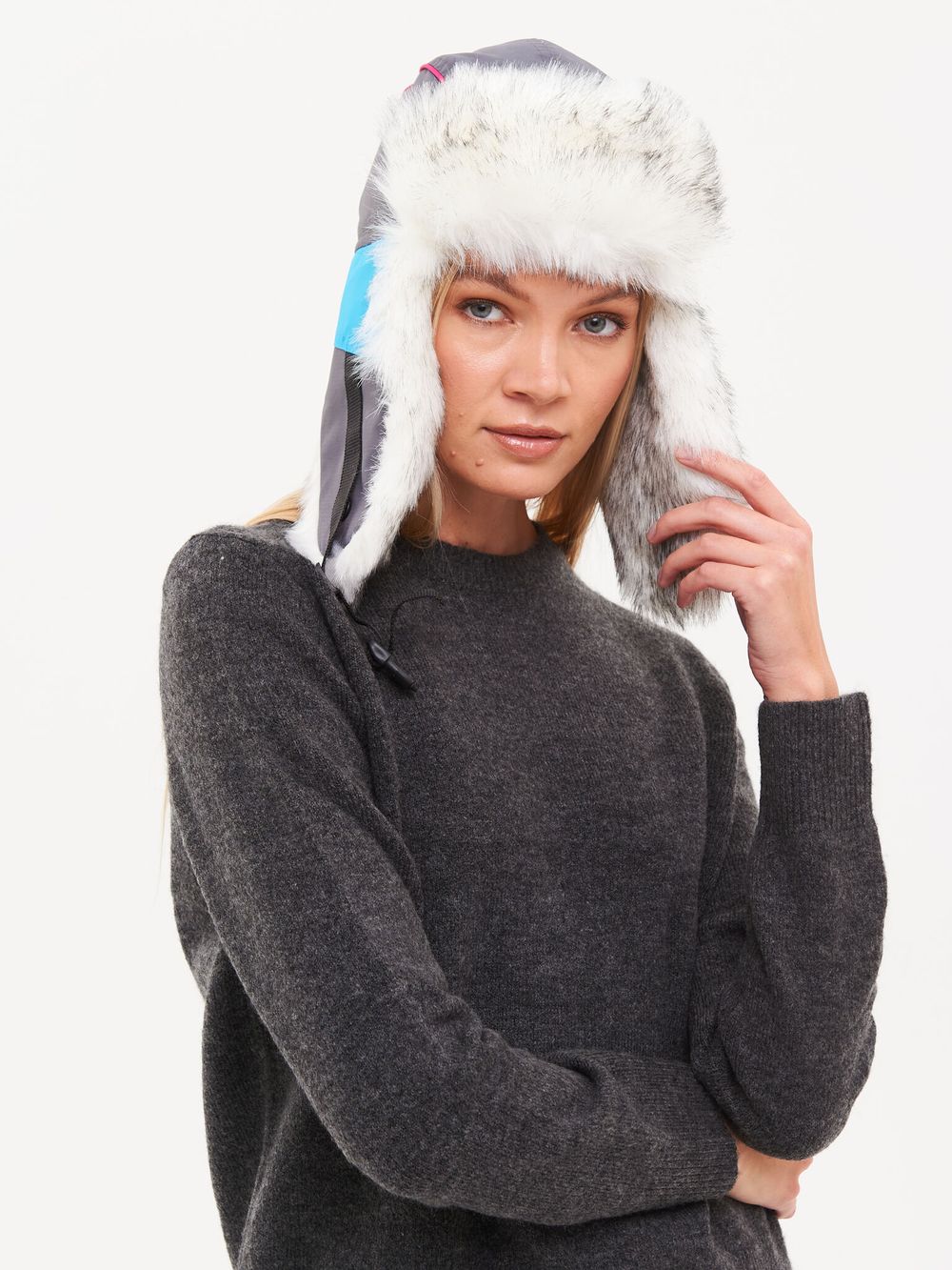 Шапка ушанка зимняя Siberia Lady ткань Breathable цвет Голубой/Серый