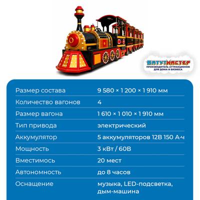 Детский паровозик с вагончиками «Столичный маршрут», 4 вагона, 20 мест