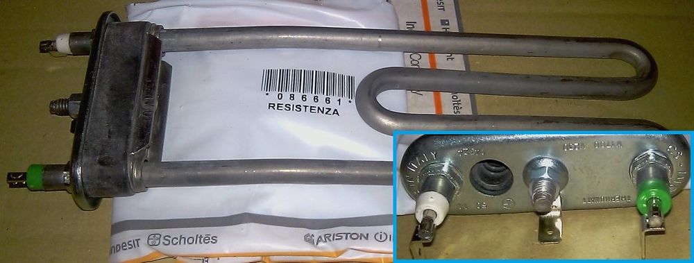 Тэн для стиральной машины Indesit (Индезит)/Ariston (Аристон) 081654, 086661 - 1700W немного изогнут, 212mm с отв.