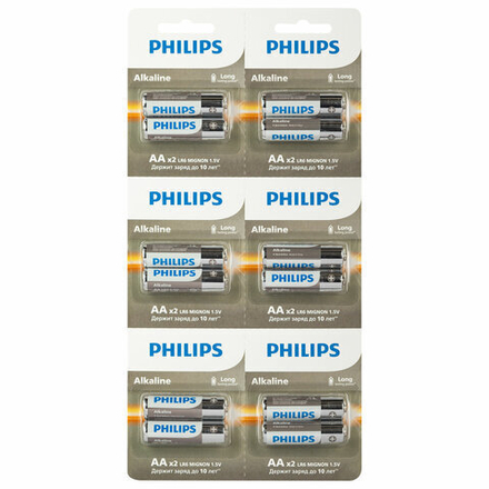Батарейки алкалиновые КОМПЛЕКТ 2 шт. (отрывной блок) PHILIPS Entry, АА (LR6, 24А), блистер, Б0064636