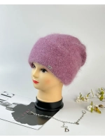 шапка зимняя вязаная ангора с пайетками