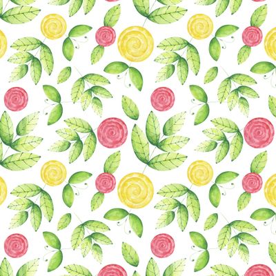 Розы и листья на белом фоне