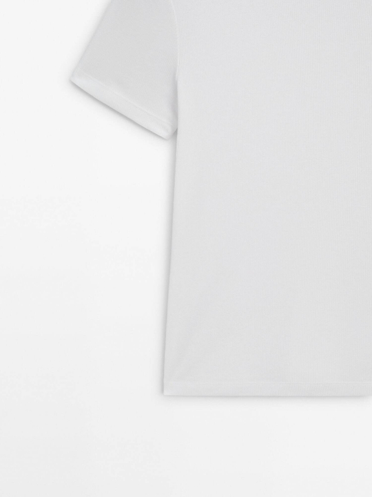 Massimo Dutti Хлопковая футболка с коротким рукавом, белый