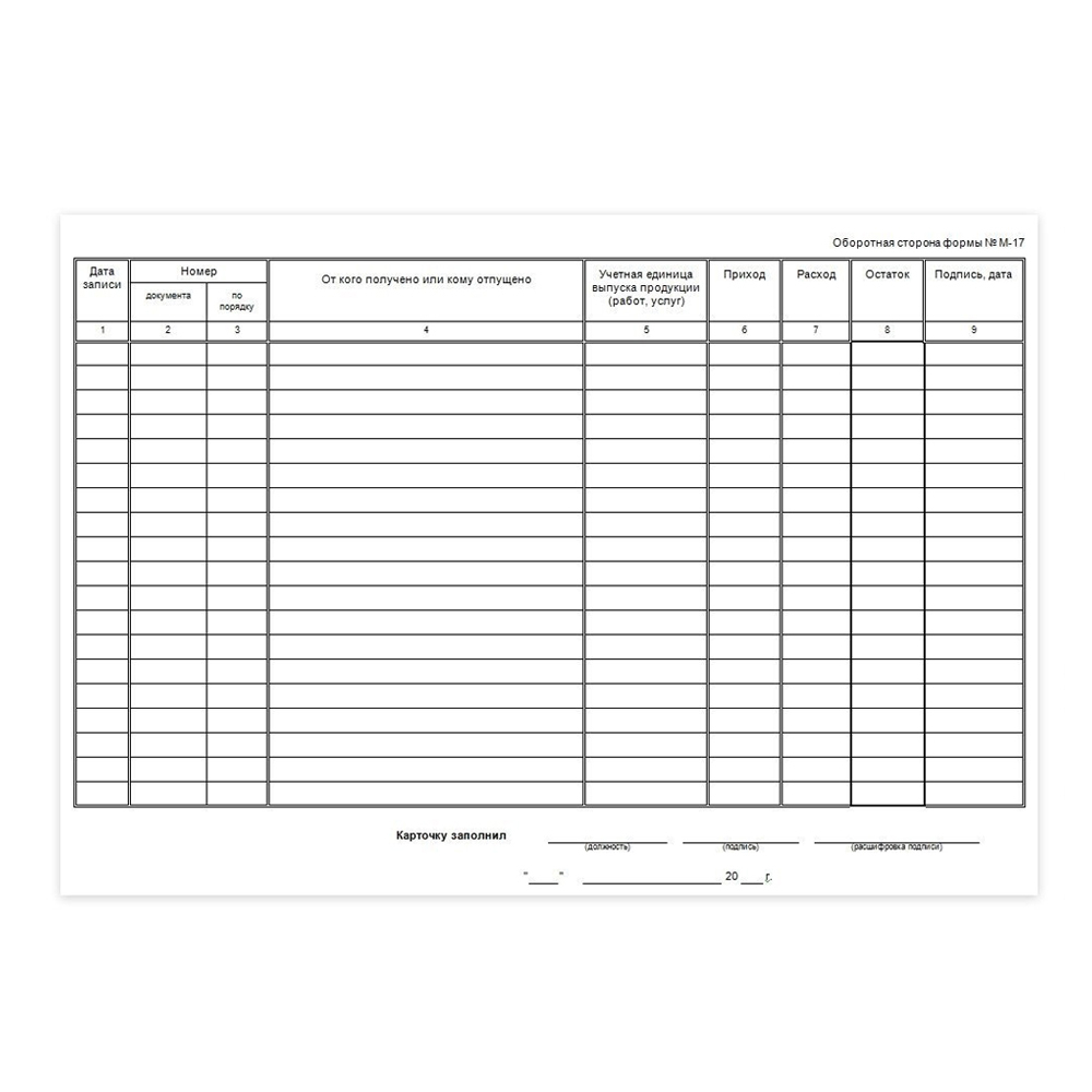Бланк "Карточка учета материалов" форма М-17, Союзбланкиздат, А4, офсет, 50 листов