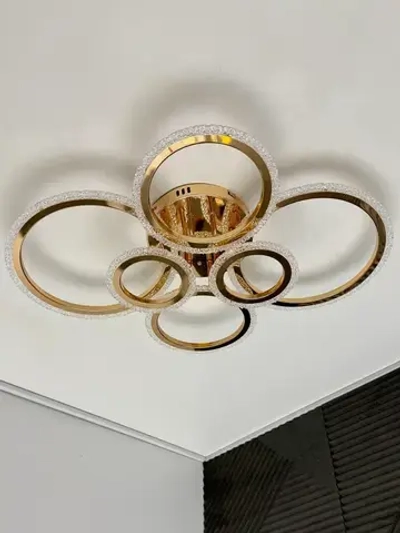 Люстра потолочная золотая с пультом для всех видов потолков, 120 Вт