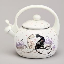 ЧАЙНИК AGNESS ЭМАЛИРОВАННЫЙ СО СВИСТКОМ СЕРИЯ "LAVENDER CATS", 2,2 Л