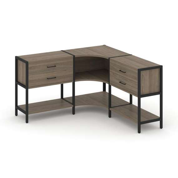 Shelf System Трехсекционный угловой стеллаж двухярусный с ящиками SN.STMU-231 Вяз Благородный/Металл