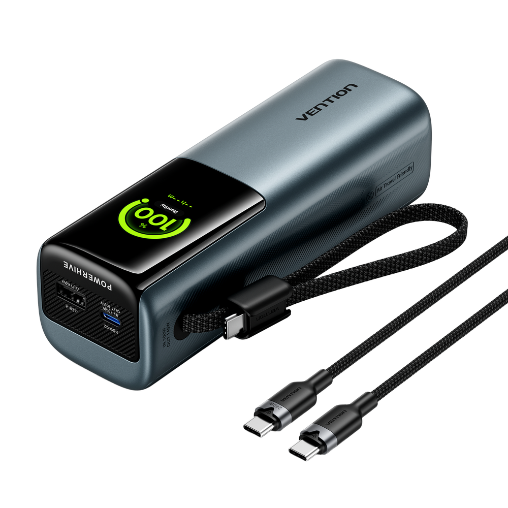 27000mAh Power Bank (USB-C + USB-C/USB-C/USB-A) 200W Gray TFT Display Type