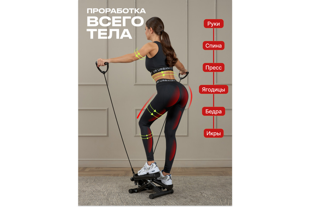 Степпер с эспандерами Urbanfit, матовый черный