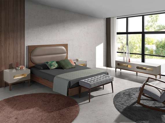 Банкетка Angel Cerda 5107, 100х45 см, орех, темно-серая ткань