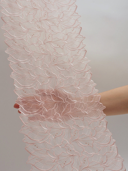 Вышивка на сетке пудровая c люрексом неэластичная ширина 24 см