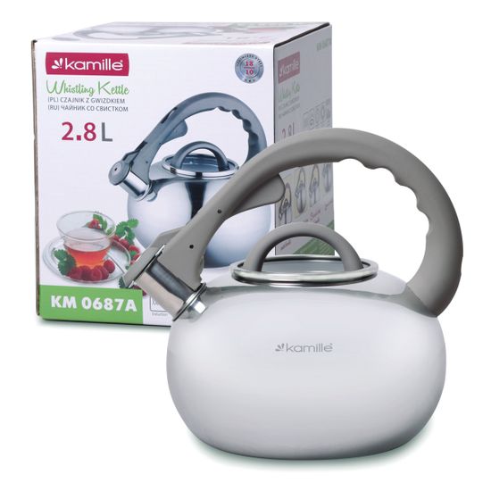 Чайник 2,8 л. из нержавеющей стали со свистком Kamille KM-0687A и стеклянной крышкой