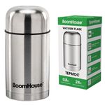 Термос 0,8 л для еды/напитков с широким горлом, BOOMHOUSE (БУМХАУ) WIDE, нержавеющая сталь SUS304, серебристый, 700319