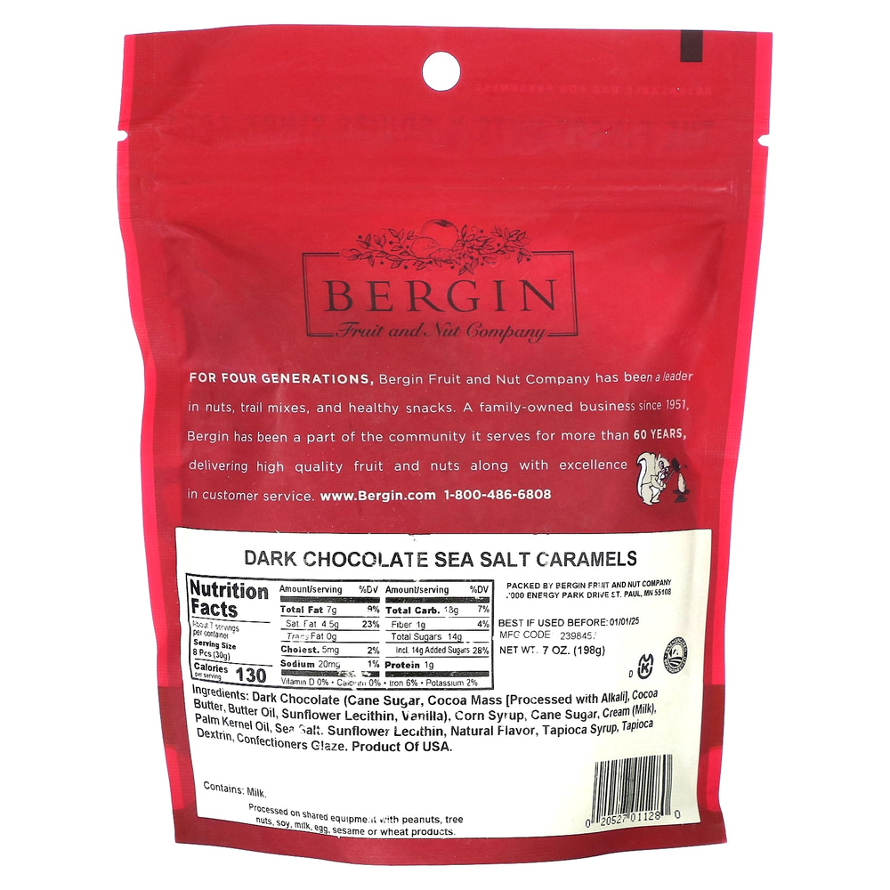 Bergin Fruit and Nut Company, Черный шоколад и карамель с морской солью, 198 г (7 унций)