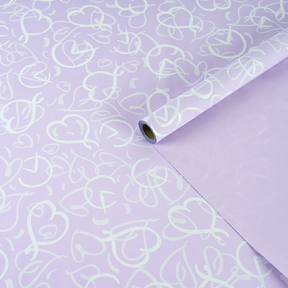 Пленка матовая "Сплетение сердец" Сиреневая 57см*10м