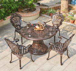 Комплект из литого алюминия стол Сандаловое дерево(118см) + 4 кресла Финляндия-3