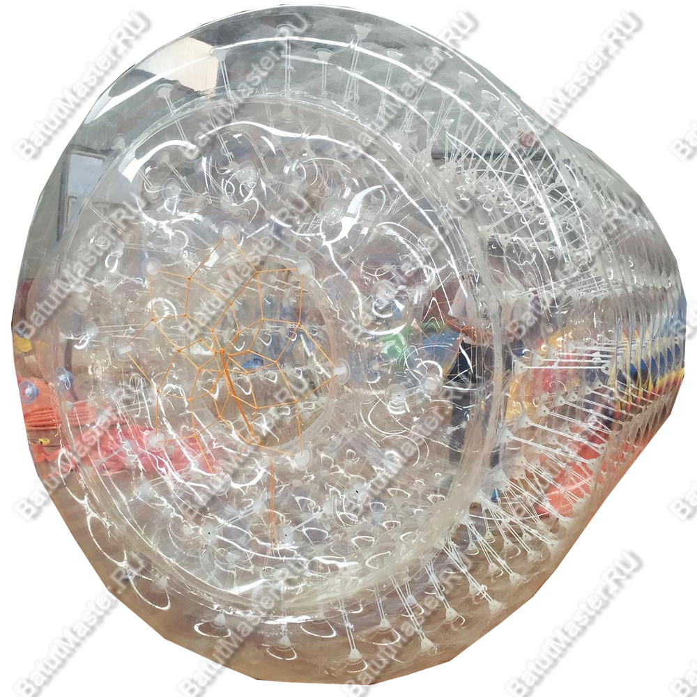 Аттракцион Водный роллер "Прозрачный" ТПУ, c цветными держателями , 2.6*2.2*2.2 м