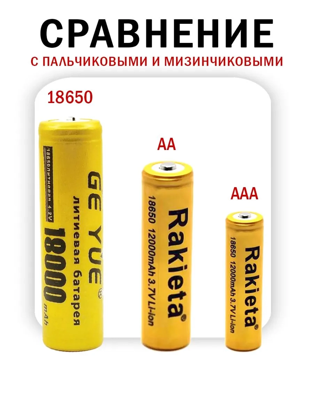 Аккумуляторная батарейка 18650, 18000 мАч, 3 шт