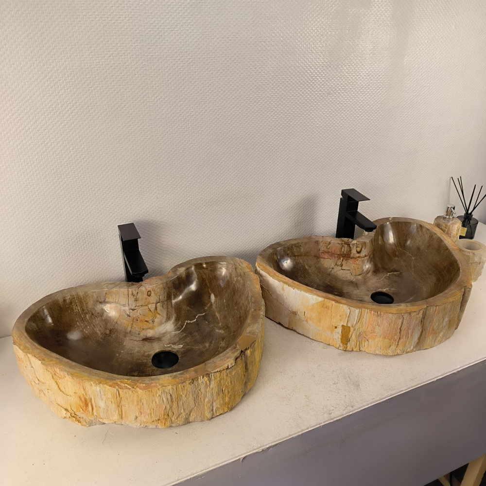 Раковина из окаменелого дерева ПАРА! OD-74357 67*46*15 2шт