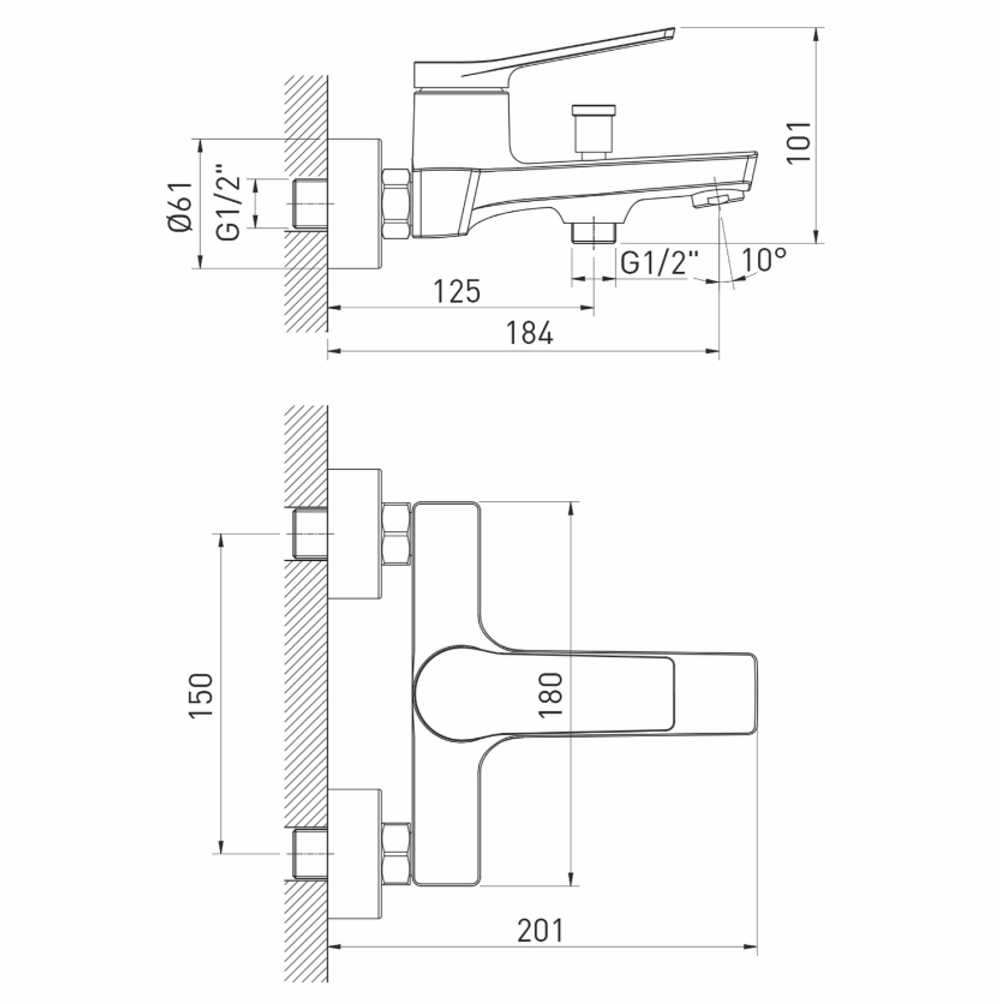 Смеситель для ванны 35k MIXLINE ML24-01 "Unito"