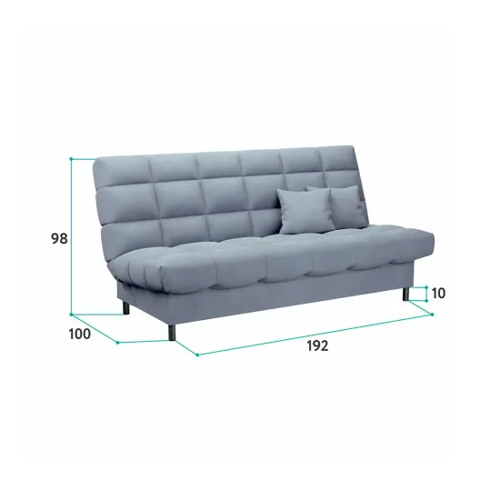 ЮТА Диван прямой синий с черными ножками