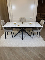 Кухонный раскладной стол "Монако" из керамогранита, белый мрамор и 4 стула ЛОНДОН