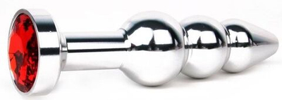 Удлиненная серебристая анальная втулка с красным кристаллом - 11,3 см. (Цвет: красный)