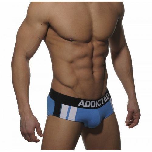 Мужские трусы брифы голубые Addicted blue sportive stripes brief H71