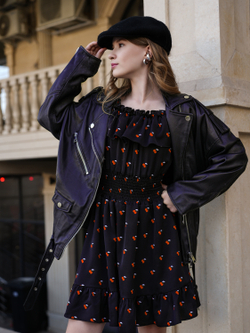 Платье для девочки нарядное с вишнями чёрное