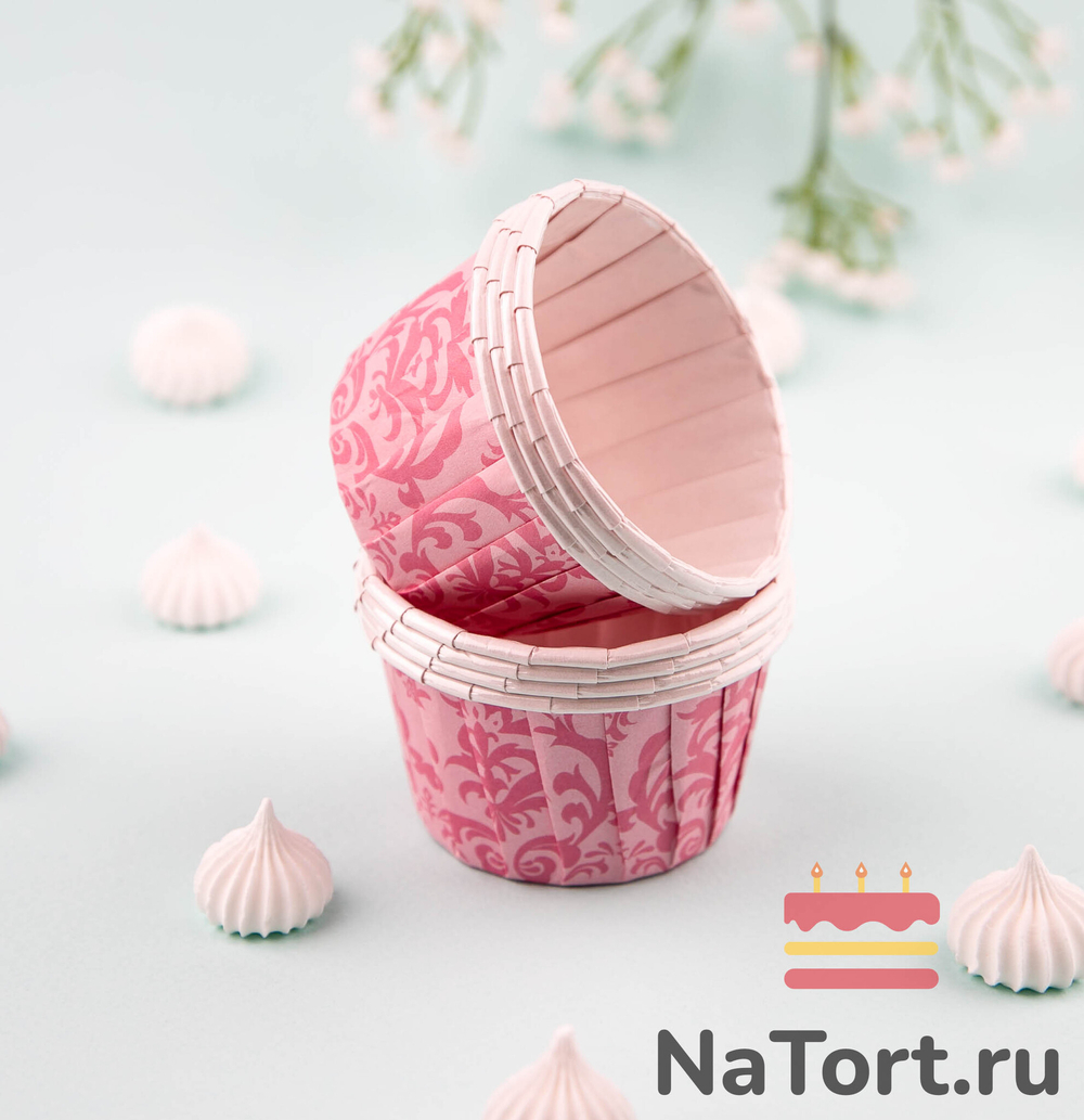 Формы бумажные с ламинацией «Маффин» 50х40 мм (Розовые узоры) 100 шт