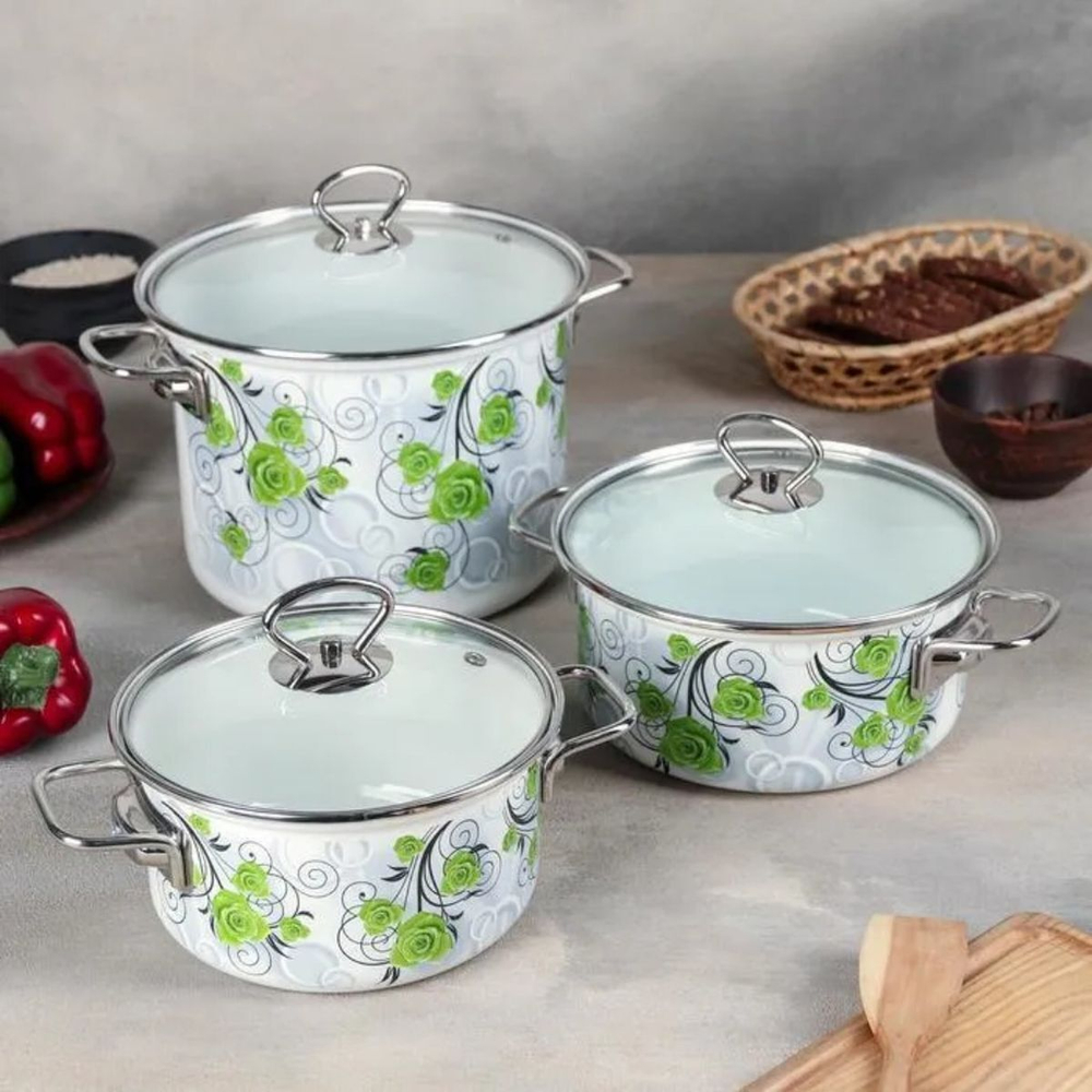 Набор эмалированной посуды 6 пр, кастрюли 1.9,2.5,5 л, Керчь, Атлас-5-1-Элит