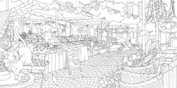 A floral journey of a cat seeking the joyful bell. Coloring Book