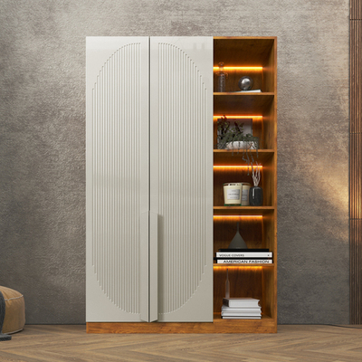 Шкаф Агератум МДФ двухсекционный с стеллажом Лайн флай (0,27) А10029 матовая - Орех Экко 9459  150*45*240